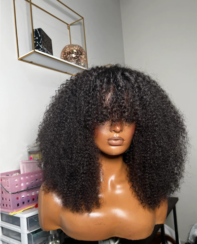 Afro Kinky Curly Human Hair Wigs With Bangs 200% Density Brazilian Remy Human Hair Short Bob Curly Wigs For Black Women Afro Wig