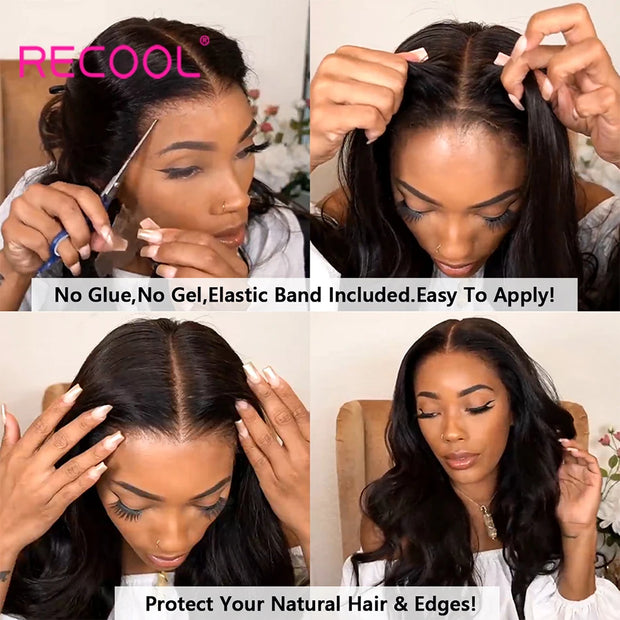 Recool Glueless Lace Front Human Hair Wigs Body Wave HD Lace Frontal Wig Wear & Go Transparent Lace Wigs For Women Human Hair