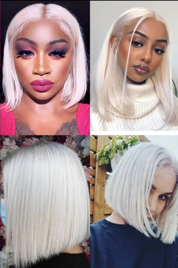 Platinum Blonde 13x4 Short Bob Wigs For Women Straight Pre Plucked Transparent Lace Frontal Wig Brazilian Virgin Human Hair Wigs