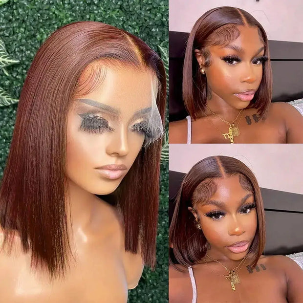 Brown Bob Lace Frontal Wig Human Hair 13x4 Straight 180 Density Transparent Lace Front Wigs Bob Lace Frontal Wig Human Hair