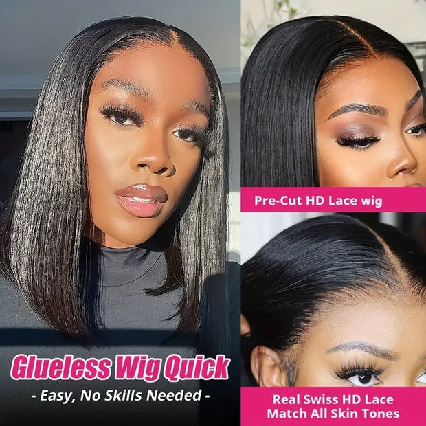 Wear And Go Glueless Bob Wigs Straight Human Hair 4x4 Lace Closure Wigs Brazilian Natural Human Hair Wigs For Women 180% Density