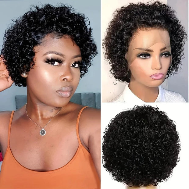 Deep Curly Pixie Cut Lace Front Brazilian Human Hair Wig Preplucked Glueless 13x1 Short Bob Frontal Wigs For Women Ready To Wear