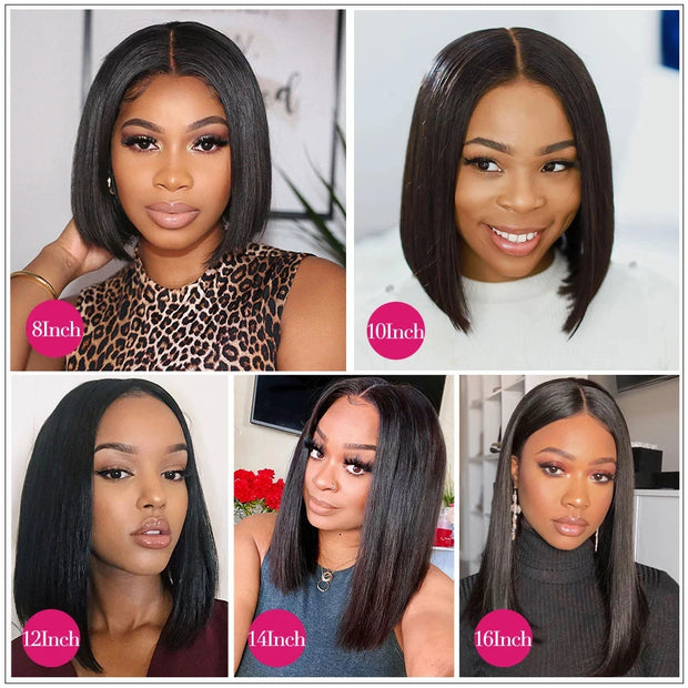 Bone Straight Bob HD Lace Wigs Human Hair Brazilian Preplucked 250 Density Transparent Lace Frontal Wig For Women