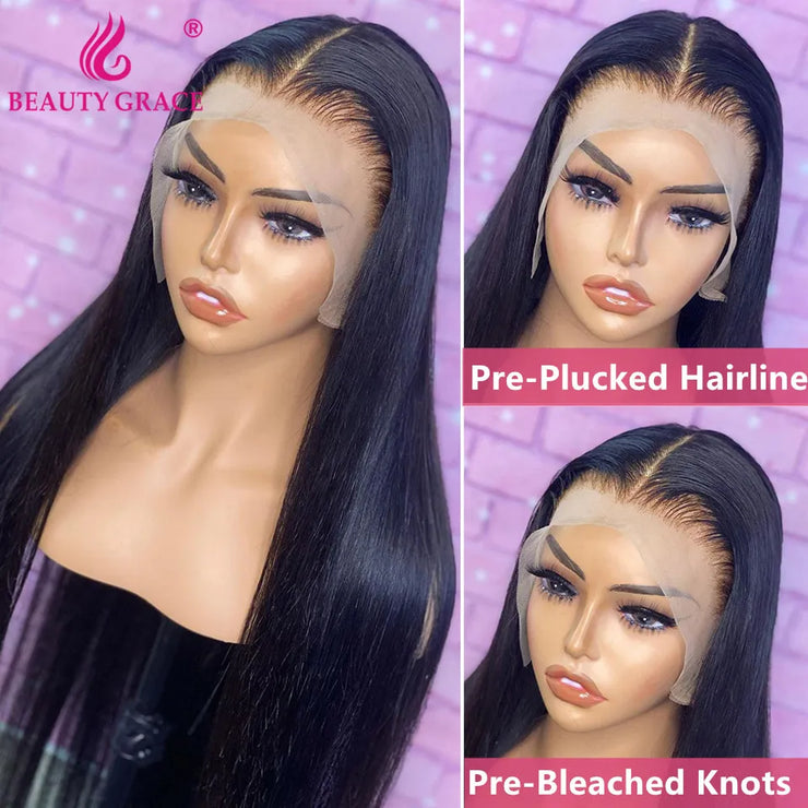 13x4 Lace Front Wig Human Hair Brazilian Straight Human Hair Wigs Transparent Pre Bleached the Knots Lace Frontal Wig For Women