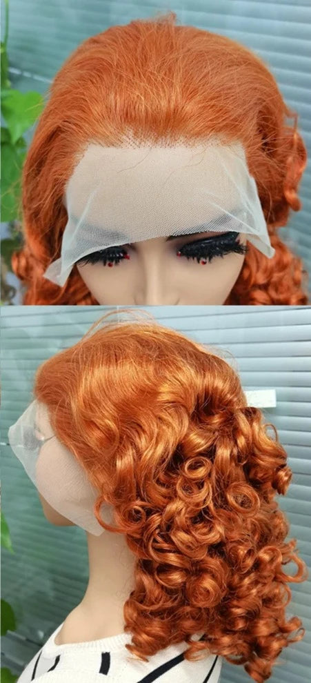 4/27 Color Human Hair Wig Bob Wigs 250 Density Bouncy Curly 13x4 Lace Front Brazilian Remy Human Hair Wig for Black Women