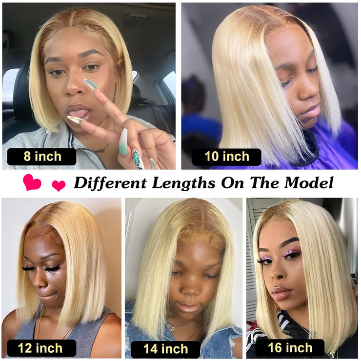 13x4 Ombre Blonde Short Bob Pixie Cut Wigs For Women Human Hair 180 Density Blonde Lace Front Wig Peruvian Hair Transparent Lace