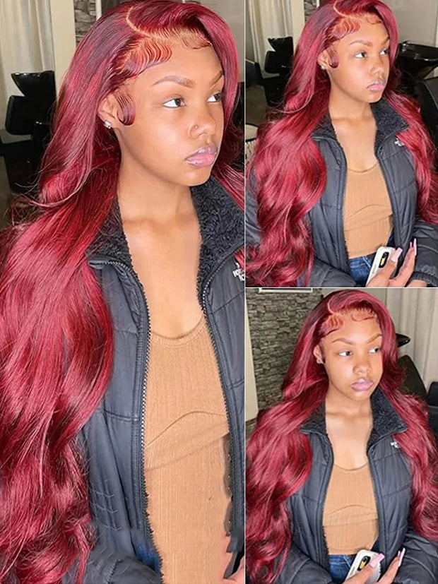 30 36 Inch Burgundy Body Wave Red Lace Front Human Hair Wig 99J Colored 13x4 13x6 HD Lace Frontal Wig Human Hair Wigs For Women