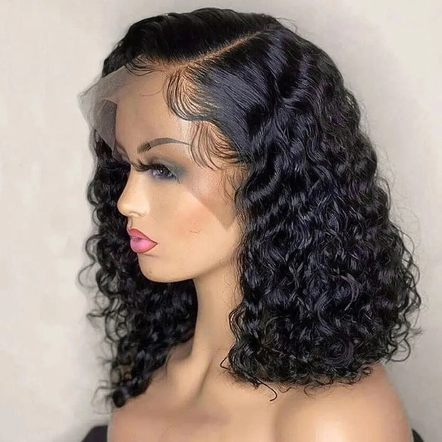 Glueless Deep Curly Human Hair Wigs Preplucked Short Bob Lace Frontal Wigs 180% Density Brazilian Bob Human Hair Wigs For Woman