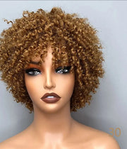 Jerry Curly Short Pixie Bob Cut Human Hair Wigs With Bangs Full Machine Made Wig Blonde Colored 99j Natutal Color Wigs For Women