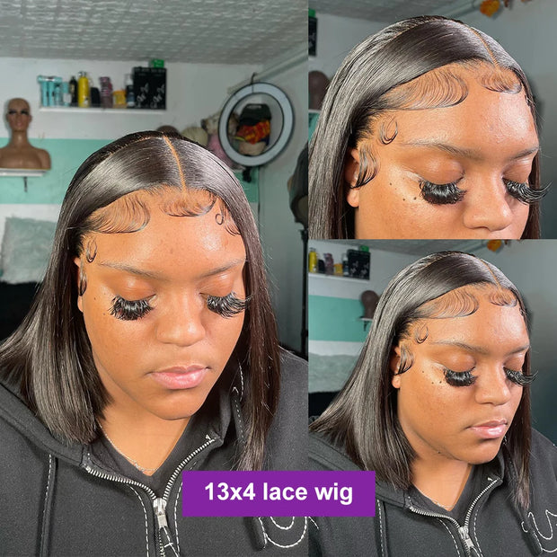 Rosabeauty 5X5 Glueless Wear to Go Straight Short Bob Wig Closure Human Hair 13X4 13X6 Lace Front Wig Pre plucked For Women