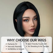 Bob Short Black Synthetic Wigs Straight Daily Use Hair Wigs for White Women Afro Cosplay Party Wigs Natural Heat Resistant Fibre