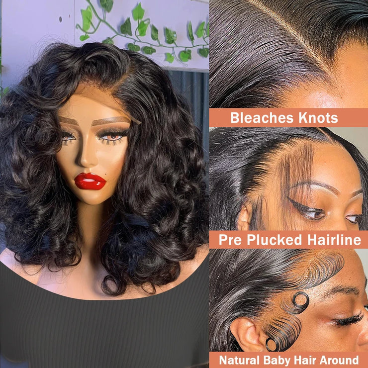 Wigirl 250 Density Body Wave 13x4 Lace Front Human Hair Wigs Short BOB Water Wave 5x5 Wave Wear And Go Glueless Pre Cut Lace Wig