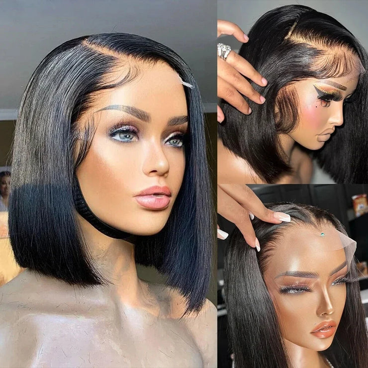 Bone Straight Bob HD Lace Wigs Human Hair Brazilian Preplucked 250 Density Transparent Lace Frontal Wig For Women