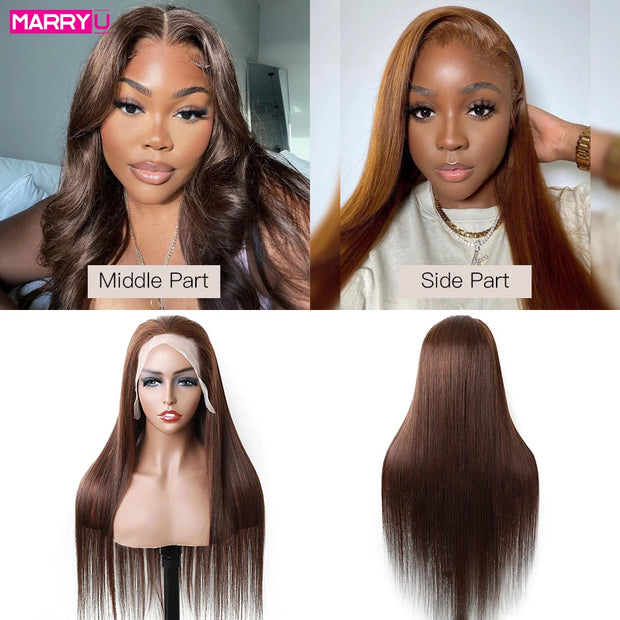 MARRYU Chocolate Brown HD Lace Frontal Wig Malaysia Straight Human Hair Wigs Colored Human Hair Wig 13x4 Lace Frontal Wig