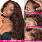 13x4 Brown Hd Transparent Curly Lace Front Human Hair Wigs Deep Wave Frontal Wig #4 Colored Deep Water Wave Wigs Human Hair