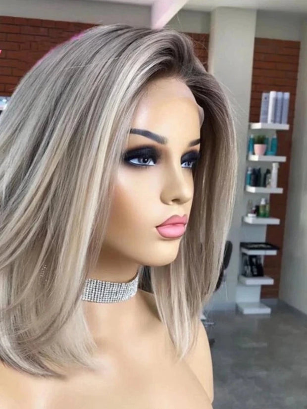 13x4 Ash Grey Bob Human Hair Wigs Transparent 13x6 HD Lace Frontal Wig Short Brown Highlight Bob Wig Lace Front Human Hair Wigs