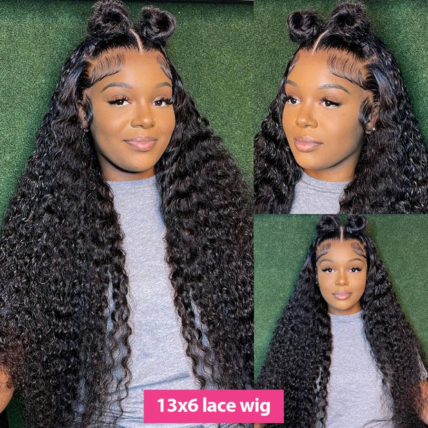 250 Density 13x6 HD Transparent Lace Front Human Hair Wigs For Women Curly Brazilian 30 40 Inch Deep Wave 13x4 Lace Frontal Wig