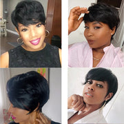 Wear Go Glueless Short Human Hair Wigs Pixie Cut Straight Remy Brazilian Hair for Black Women Highlight Color Cheap Glueless Wig