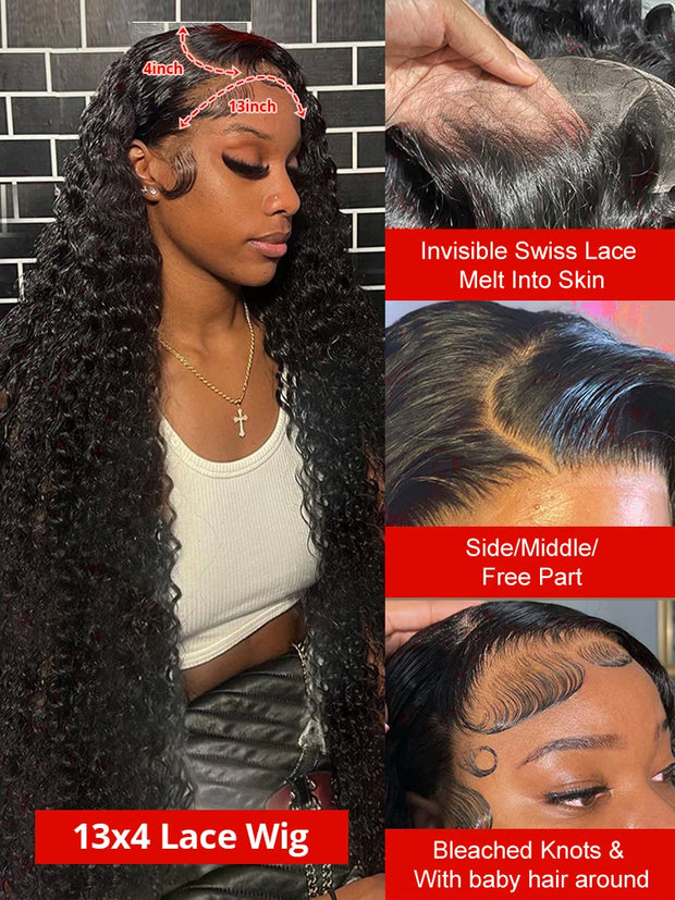 40 42 44 46Inch 7x5 Glueless Water Curly Lace Front Wig Human Hair 13x4 13x6 Hd Deep Wave Lace Frontal Wigs For Women Preplucked