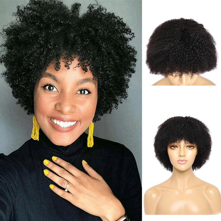 Mongolian Afro Kinky Curly Human Hair Wigs Short Pixie Curl 150% Density Hair Remy4B 4C Brazilian Hair Wigs Full Machine Made