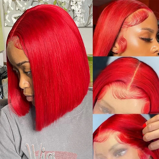 Red Bob Wig Human Hair Straight Short Bob Lace Wigs For Black Women Brazilian Preplucked Human Hair Wigs On Sale Clearance wigs