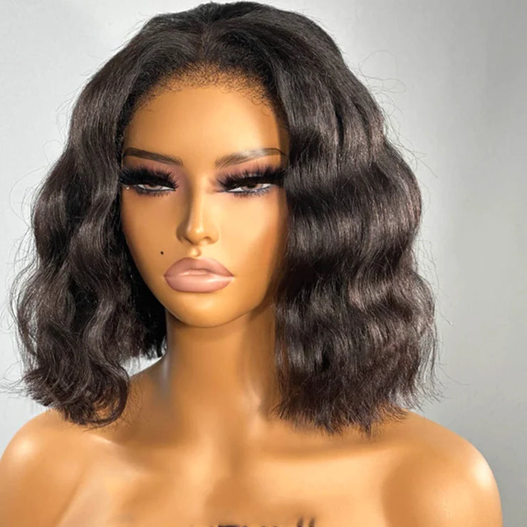 Glueless Ready To Wear Human Hair HD Closure Wigs For Women Short Wavy Bob Transparent Lace Frontal Wig Brazilian Pixie Cut Hair