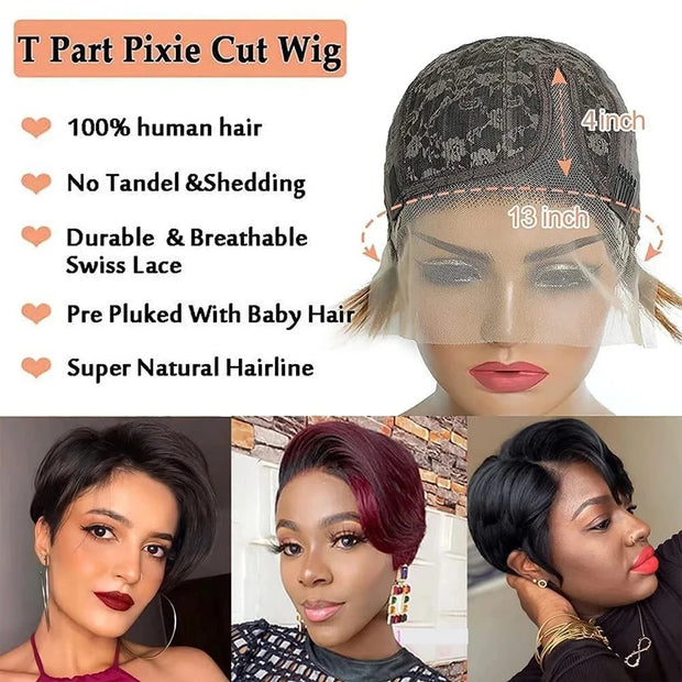 Short Human Hair Wigs Bob Wig 13x1 Lace Front Human Hair Wigs For Women Pixie Cut Wig Human Hair Perruque Cheveux Humain Hd Lace