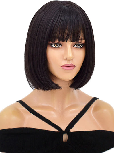 Naturally Short Bobo Wigs straight Human Hair Wig For Women Real Daily Party Black