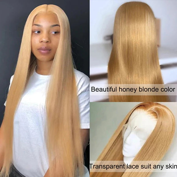 #27 Color Lace Frontal Wigs Brazilian Straight Honey Blonde Lace Front Wigs 13X4 HD Lace Front Human Hair Wigs For Women