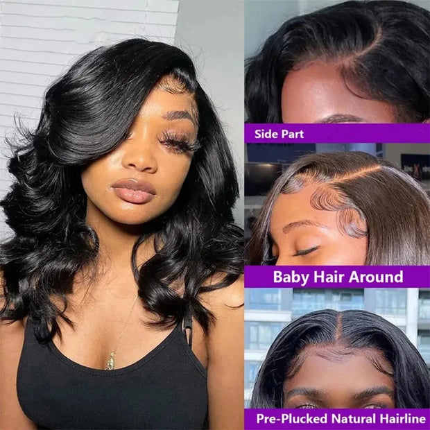 Body Wave Short Bob Transparent T Part Side Part Lace Human Hair Wig for Women PrePlucked Natural Color Remy Indian Hair On Sale