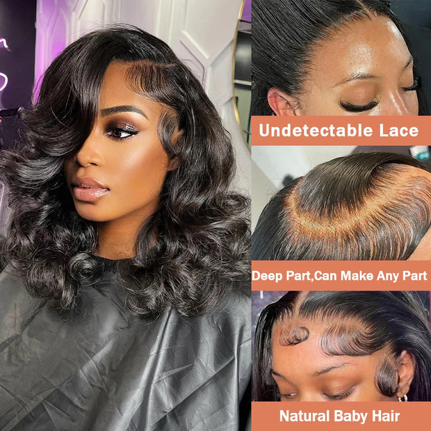 Wigirl 250 Density Body Wave 13x4 Lace Front Human Hair Wigs Short BOB Water Wave 5x5 Wave Wear And Go Glueless Pre Cut Lace Wig