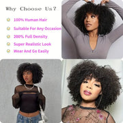 Afro Kinky Curly Human Hair Wigs With Bangs 200% Density Brazilian Remy Human Hair Short Bob Curly Wigs For Black Women Afro Wig