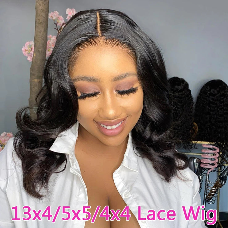 Body Wave Bob Wig 13x6 Transparent Lace Frontal Wig Brazilian Human Hair Wigs Virgin Remy Hair13x4 Lace Closure Wig 180% Density