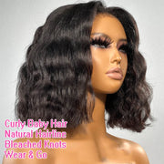 Glueless Ready To Wear Human Hair HD Closure Wigs For Women Short Wavy Bob Transparent Lace Frontal Wig Brazilian Pixie Cut Hair