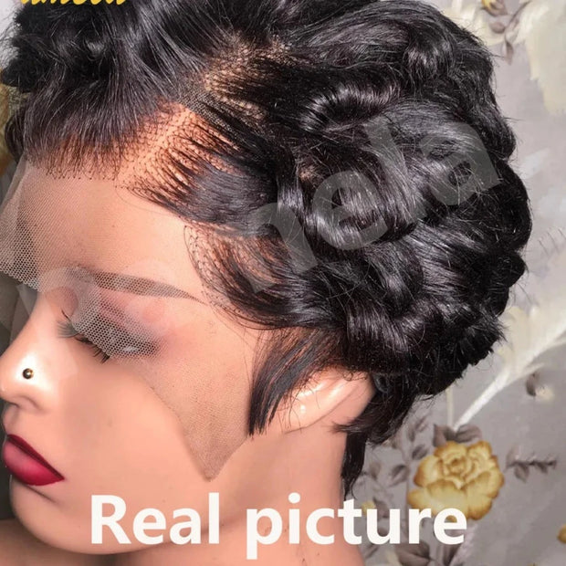 13x4 Short Bob Loose Wave Lace Front Wigs Pre Plucked Bleached Knots Pixie Cut Hd Transparent Lace Front Natutal Human Hair Wig