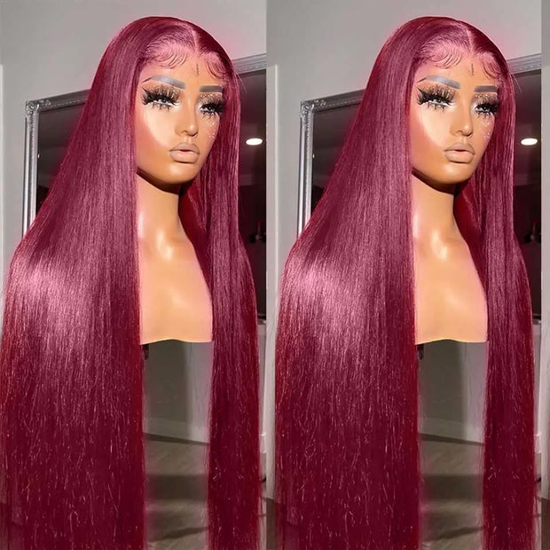 13x4 HD Transparent Colored Lace Front Human Hair Wigs 99J Burgundy Colored Human Hair Wigs For Women Straight Lace Frontal Wig