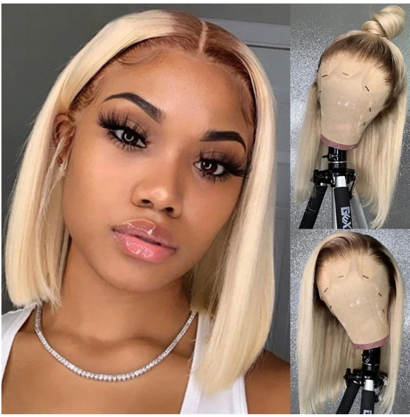 13x6 Straight #4 613 Brown Blonde Lace Frontal Wig Short Bob Wig Lace Front Human Hair Pixie Bob Femme Wigs For Women Human Hair