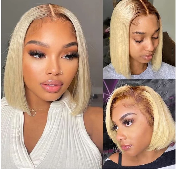 13x4 Ombre Blonde Short Bob Pixie Cut Wigs For Women Human Hair 180 Density Blonde Lace Front Wig Peruvian Hair Transparent Lace